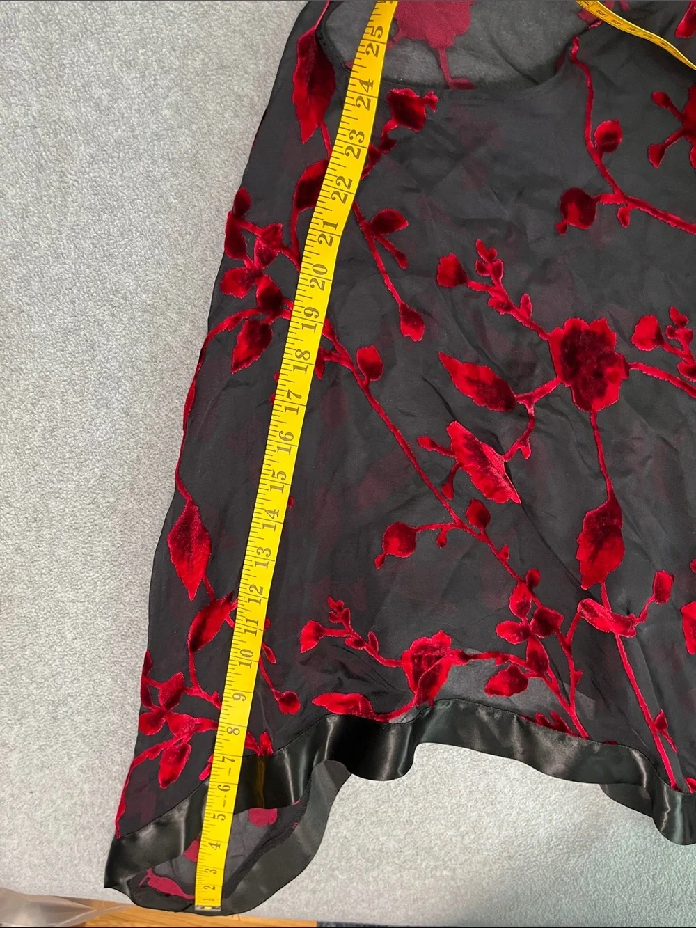 Black Sheer Poncho Coverup Red Velvet Floral Burnout Large Whimsigoth Dark Vamp